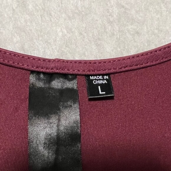 Womens Chic Burgundy Deep V-neck Criss Cross LS Swing Shift Dress Size Large - Picture 7 of 12